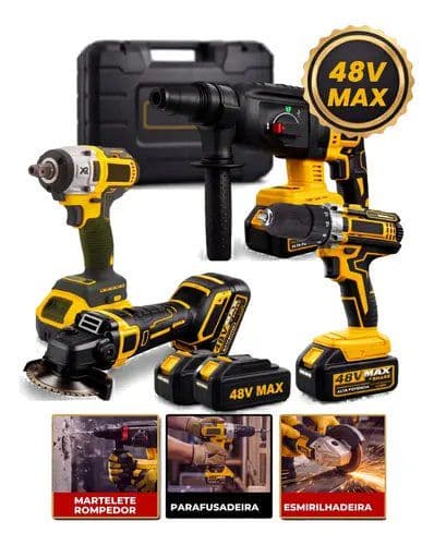Kit Multiferramentas 4 em 1 48V Sem Fio com 2 Baterias
